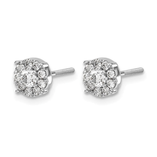 1/2 carat Diamond Halo Cluster Screwback Post Earrings - WBC