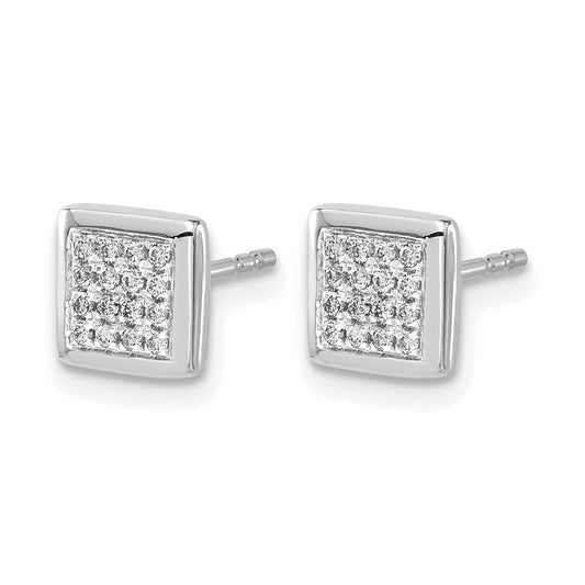Checkerboard 14K White Gold 1/8 ct Diamond Cluster Square Stud Earrings, 7mm