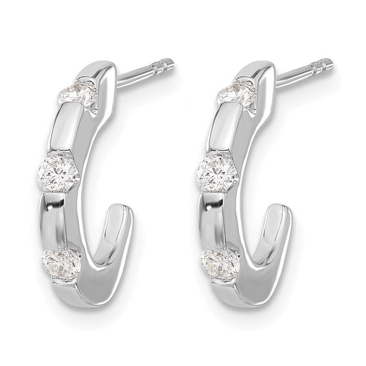 14K White Gold 1/3 ct Diamond J-Hoop Stud Earrings, 11mm