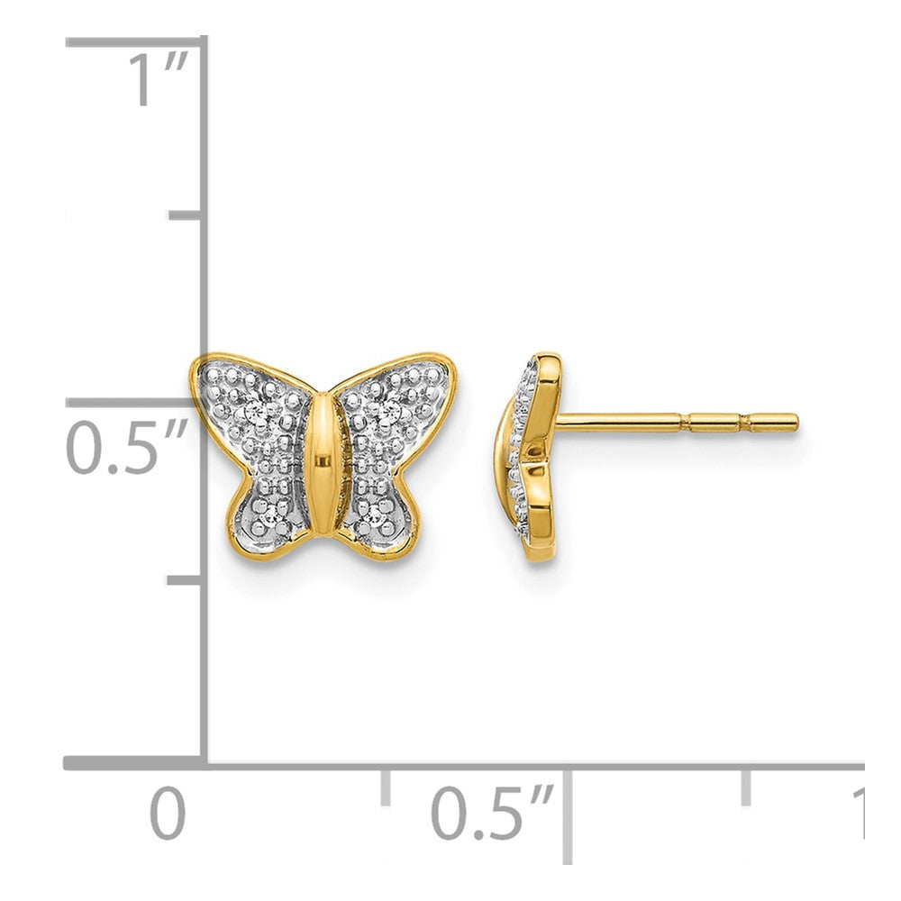 and Rhodium Diamond Butterfly Post Earrings - WBC