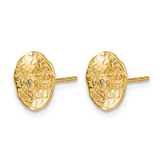 Small Textured Circle Diamond Post Earrings - WBC