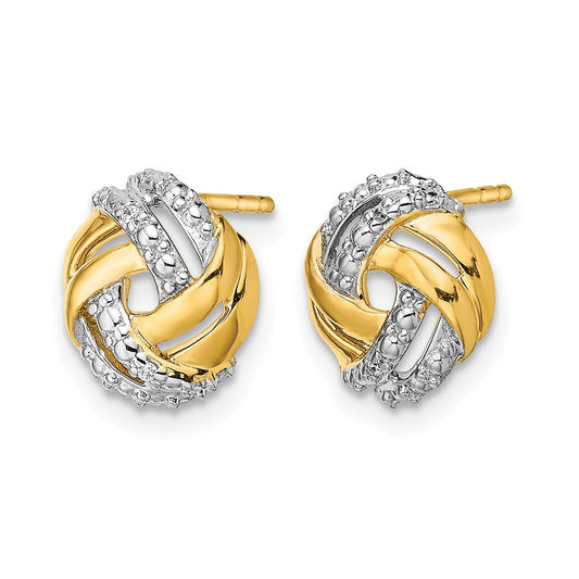and Rhodium Accents Diamond Love Knot Post Earrings - WBC