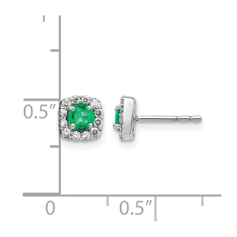 Round Emerald and Diamond Square Halo Post Earrings - WBC