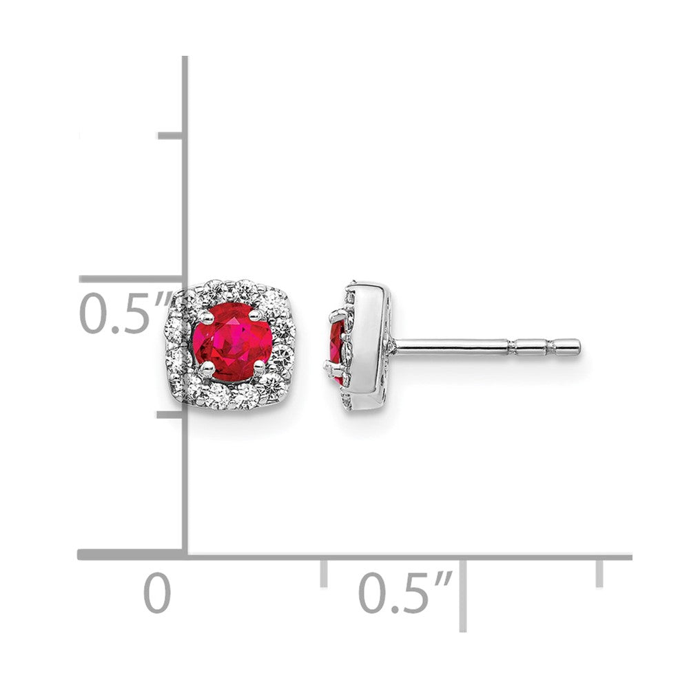 Round Ruby and Diamond Square Halo Post Earrings - WBC