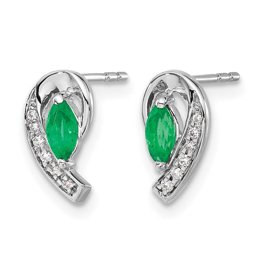 Marquise Emerald and Diamond Curved Post Earrings - WBC
