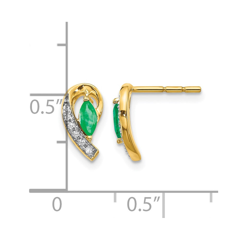 Marquise Emerald and Diamond Curved Post Earrings - WBC