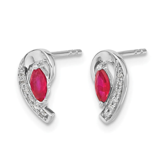 Marquise Ruby and Diamond Curved Post Earrings - WBC