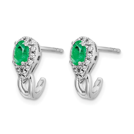 Oval Emerald and Diamond J-Hoop Post Earrings - WBC