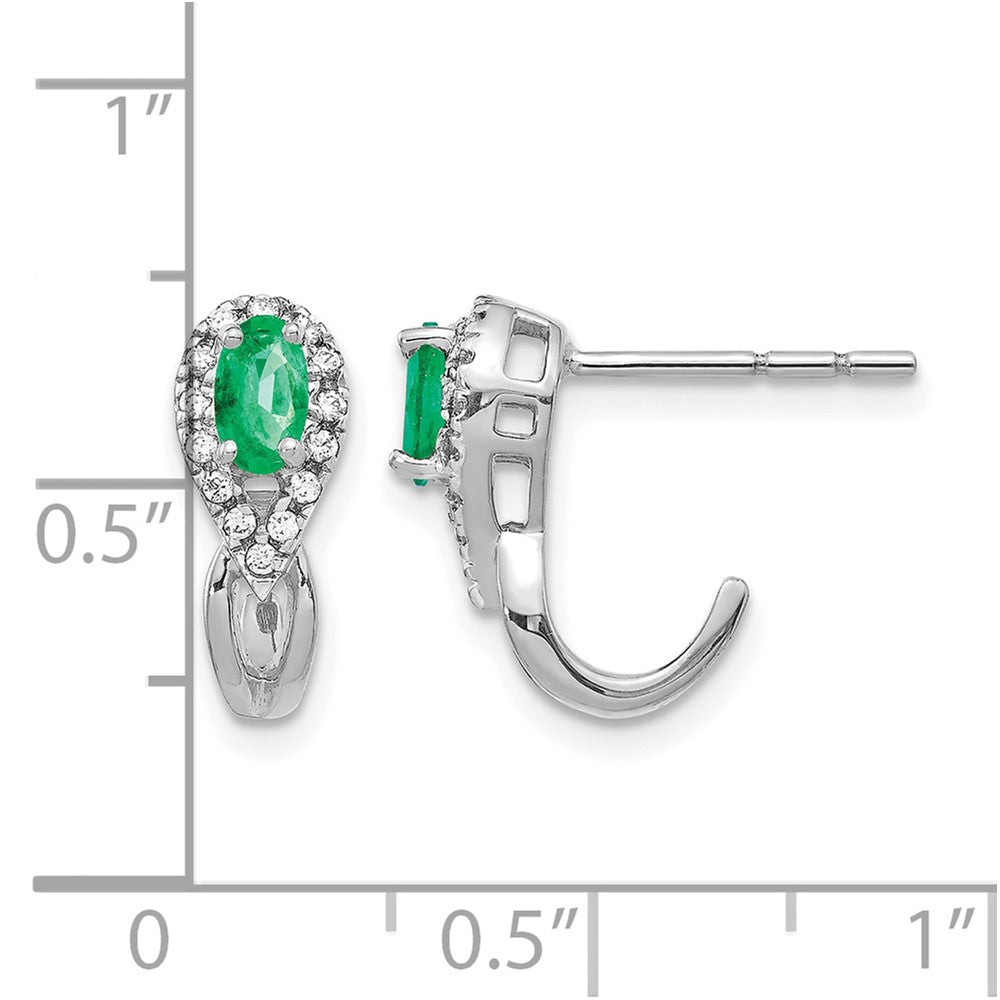 Oval Emerald and Diamond J-Hoop Post Earrings - WBC