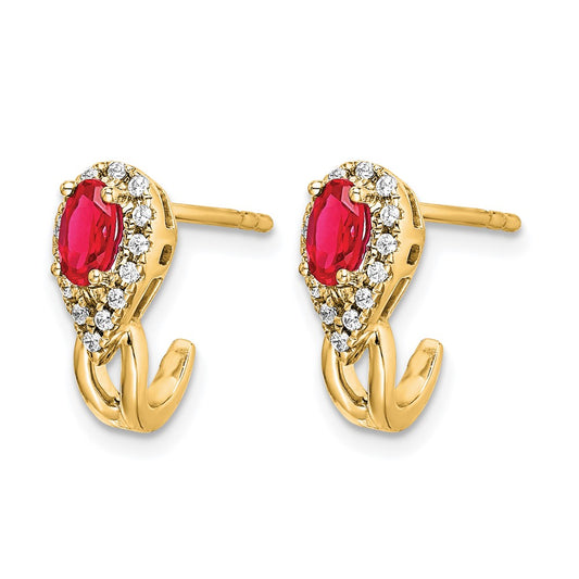 Oval Ruby and Diamond J-Hoop Post Earrings - WBC