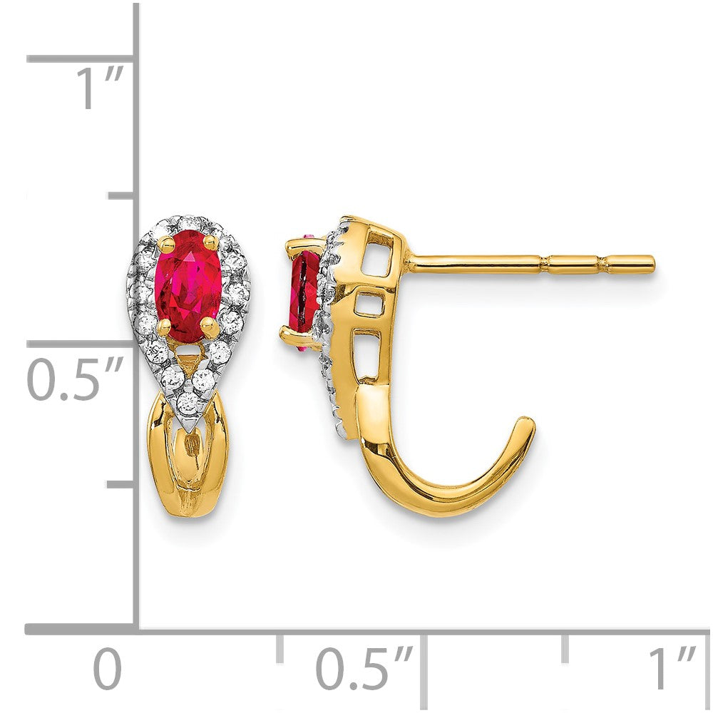 Oval Ruby and Diamond J-Hoop Post Earrings - WBC