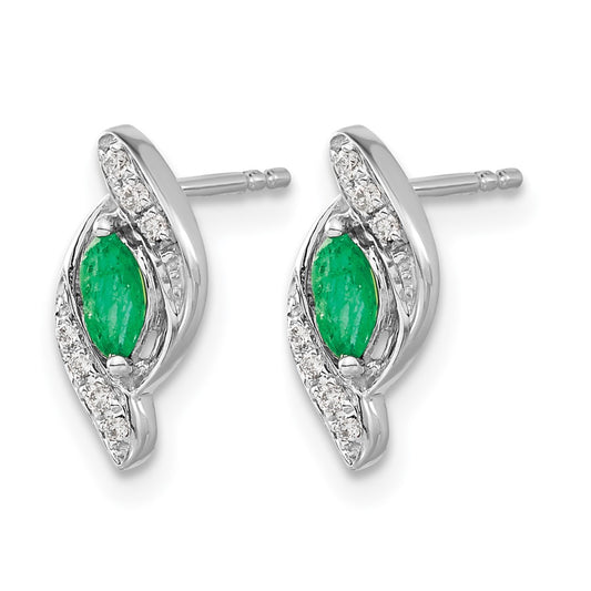 Marquise Emerald and Diamond Post Earrings - WBC