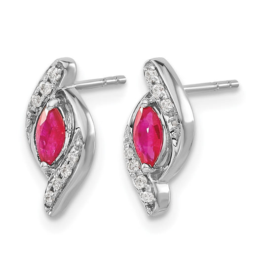 Marquise Ruby and Diamond Post Earrings - WBC