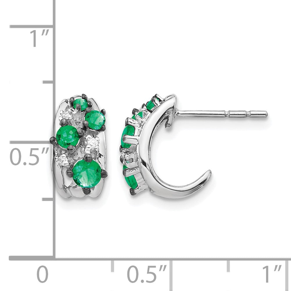 Polished Diamond and Emerald J-Hoop Post Earrings - WBC