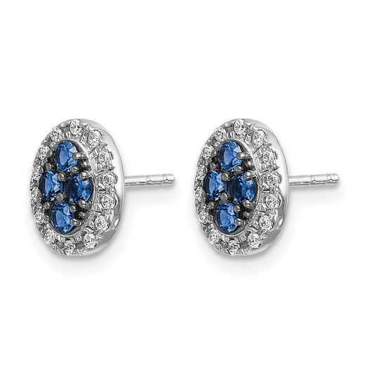 14K White Gold Sapphira Sapphire Cluster & Diamond Halo Oval Stud Earrings
