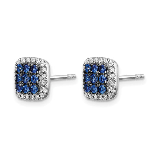 Sapphire Cluster and Diamond Halo Square Post Earrings - WBC