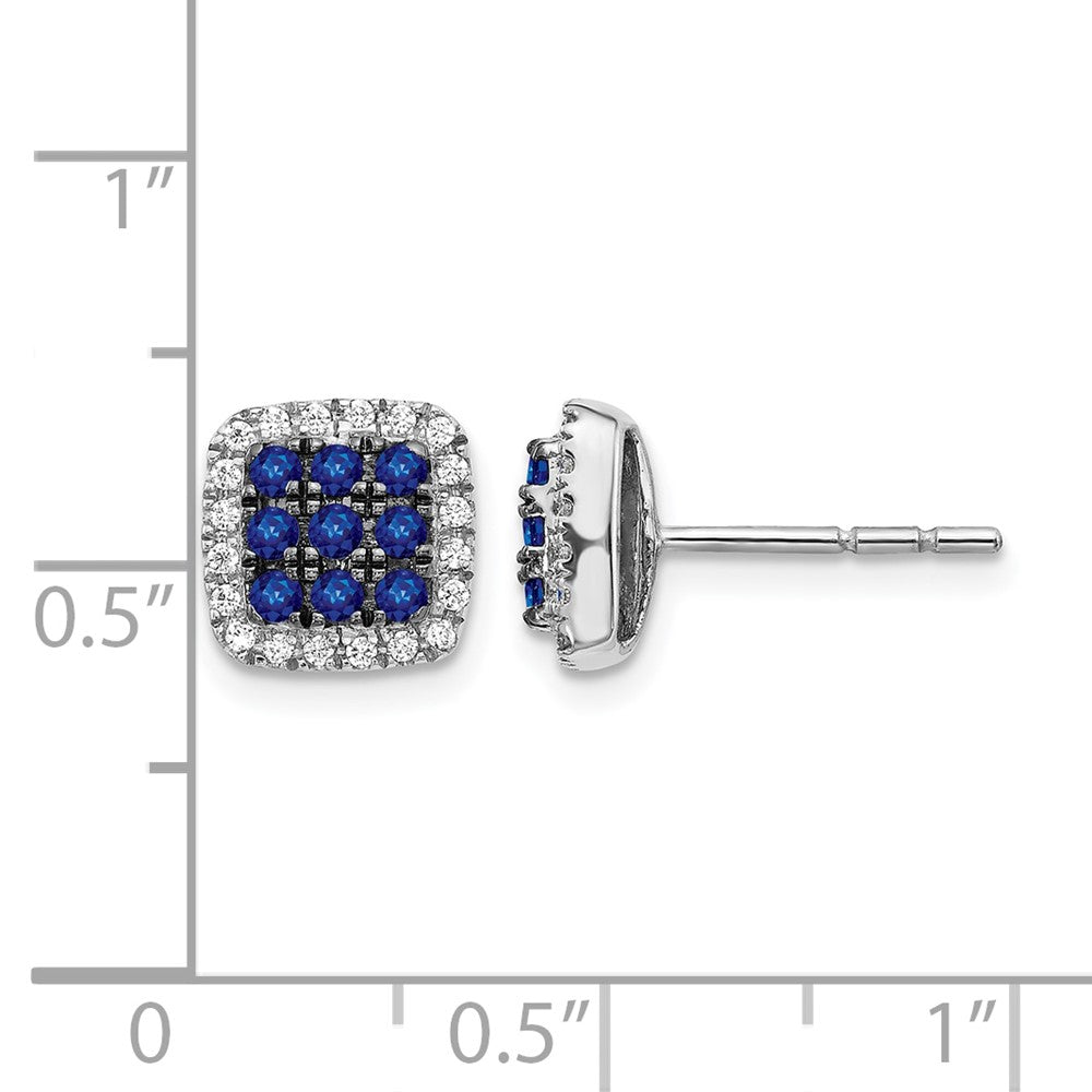 Sapphire Cluster and Diamond Halo Square Post Earrings - WBC