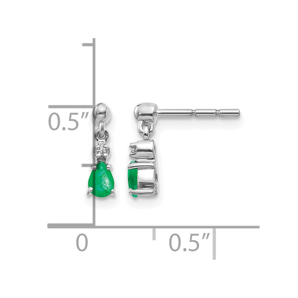 Pear Emerald and Diamond Dangle Post Earrings - WBC