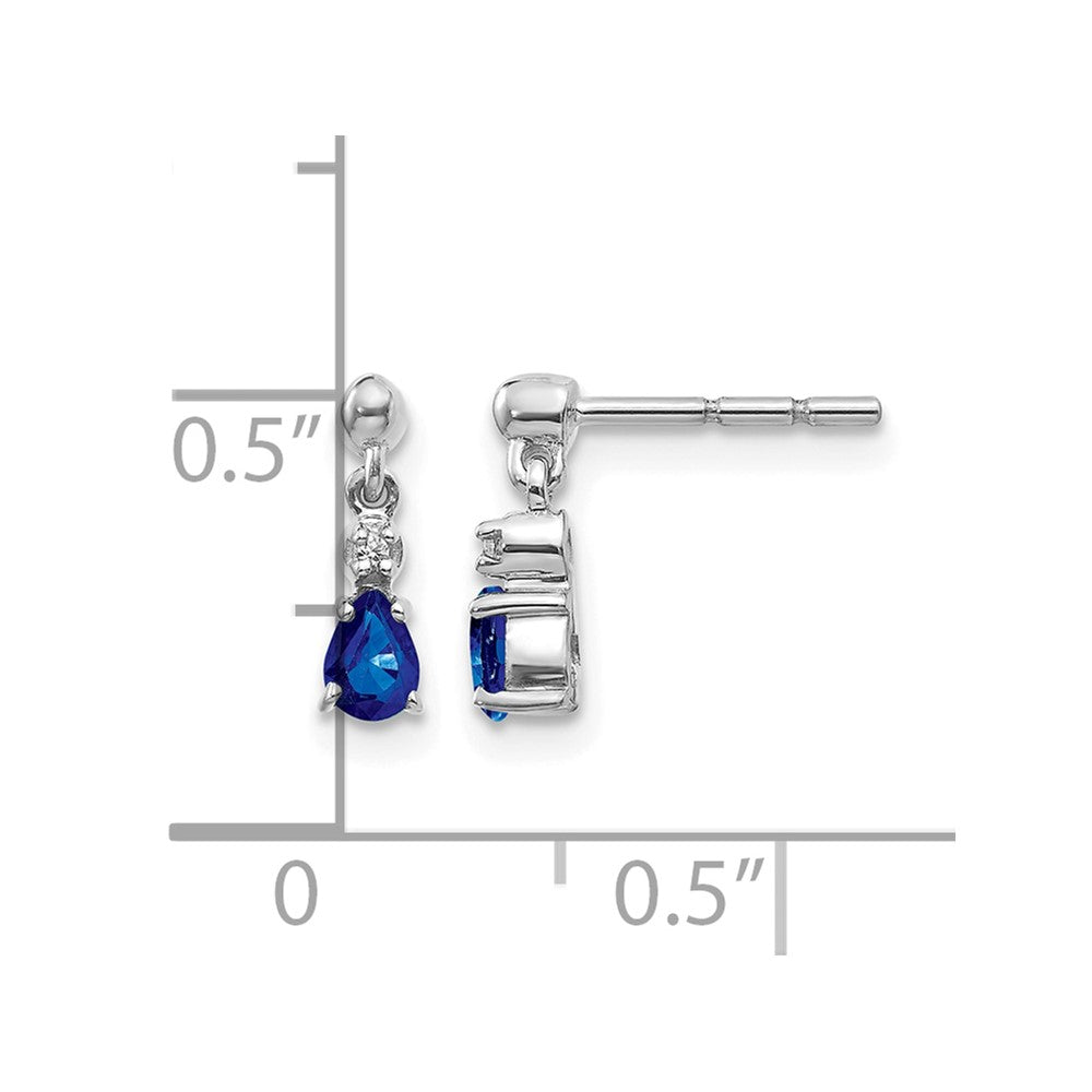 Pear Blue Sapphire and Diamond Dangle Post Earrings - WBC