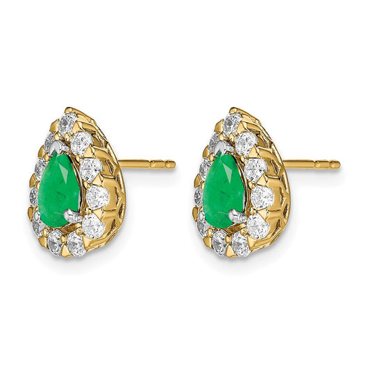 Pear Emerald and 3/4 carat Diamond Halo Post Earrings - WBC
