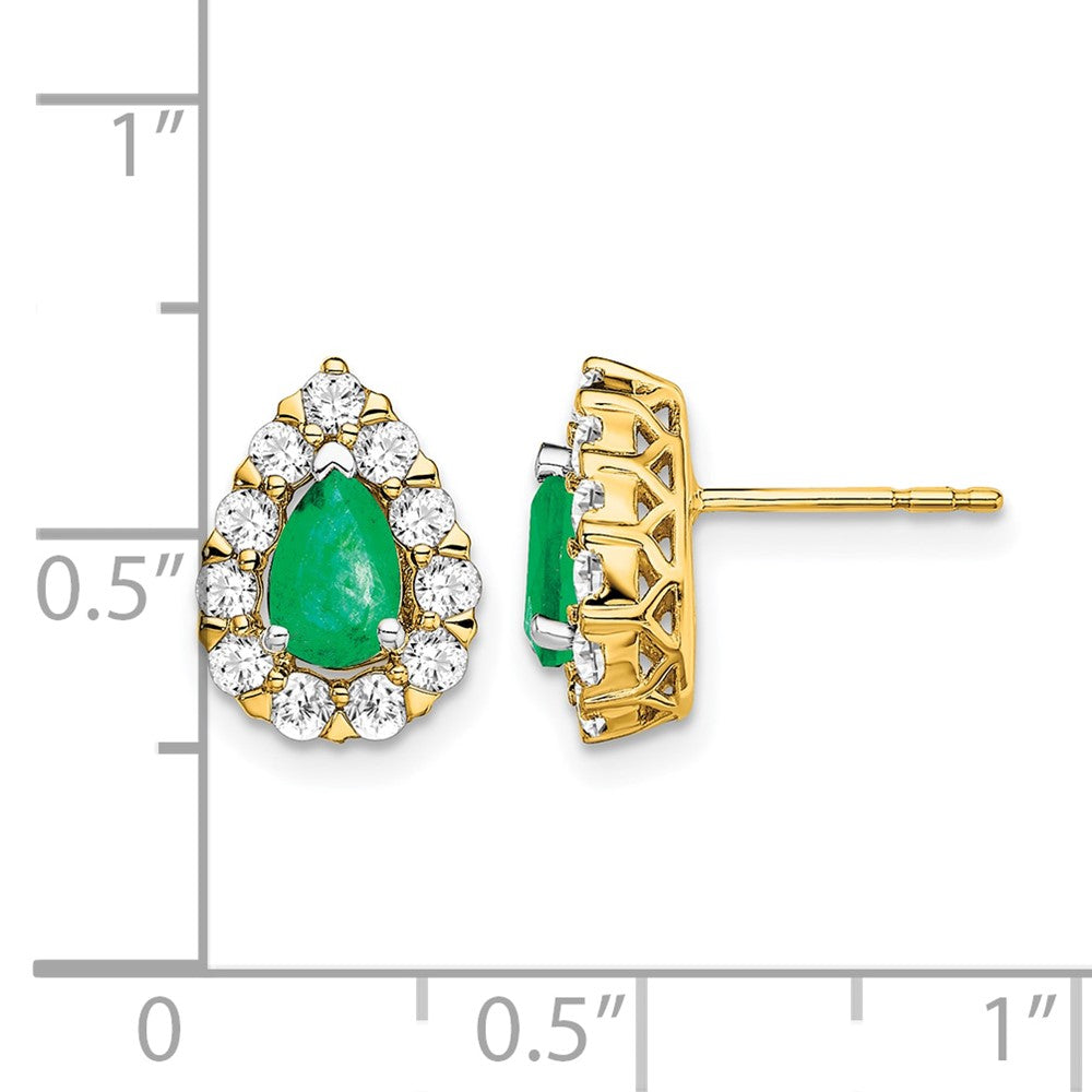 Pear Emerald and 3/4 carat Diamond Halo Post Earrings - WBC