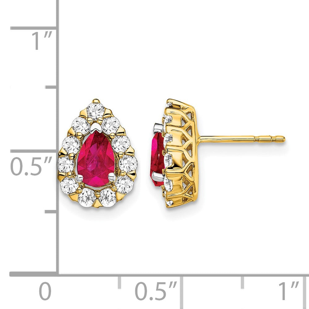 Pear Ruby and 3/4 carat Diamond Halo Post Earrings - WBC