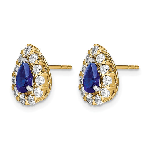 Pear Sapphire and 3/4 carat Diamond Halo Post Earrings - WBC