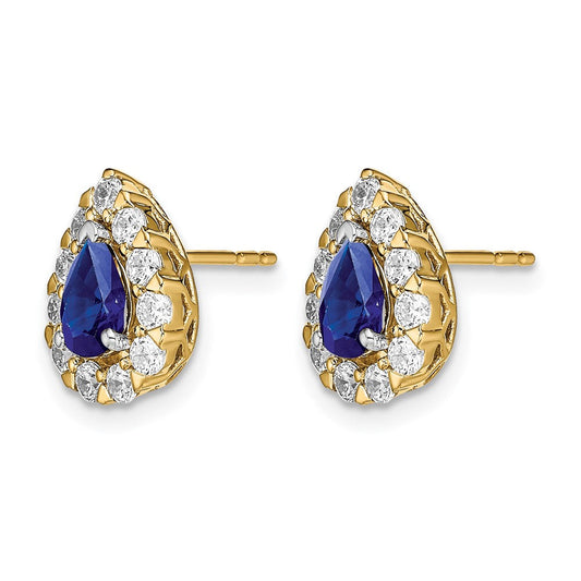 14K Gold Arctic Pear Sapphire & 3/4 ct Diamond Halo Stud Earrings, 8.4mm