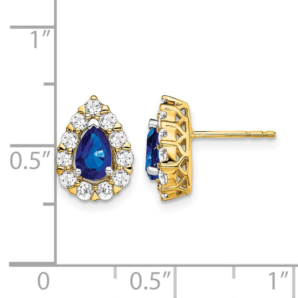 Pear Sapphire and 3/4 carat Diamond Halo Post Earrings - WBC