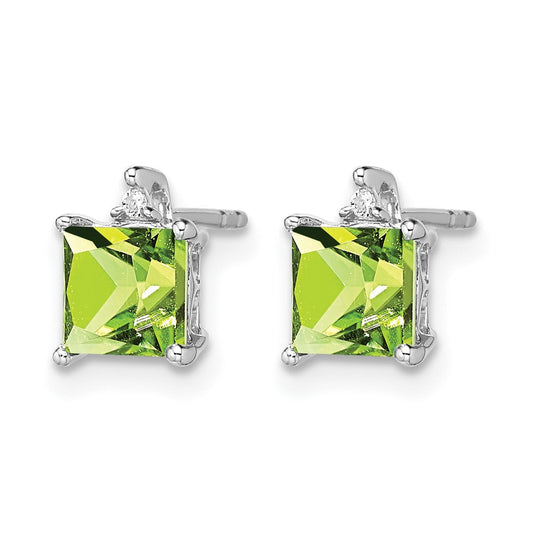14K White Gold Princess Peridot & 0.01 ct Diamond Stud Earrings, 5.7mm