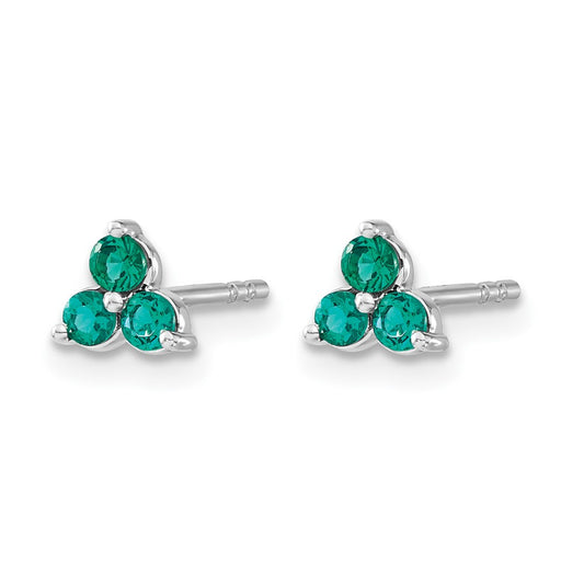 3-stone Lab Created Emerald Triangle Post Earrings - WBC