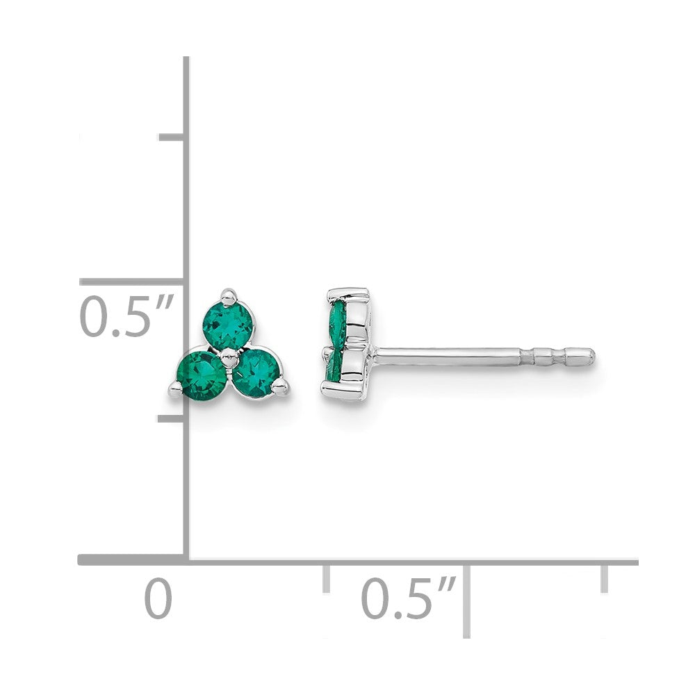 3-stone Lab Created Emerald Triangle Post Earrings - WBC