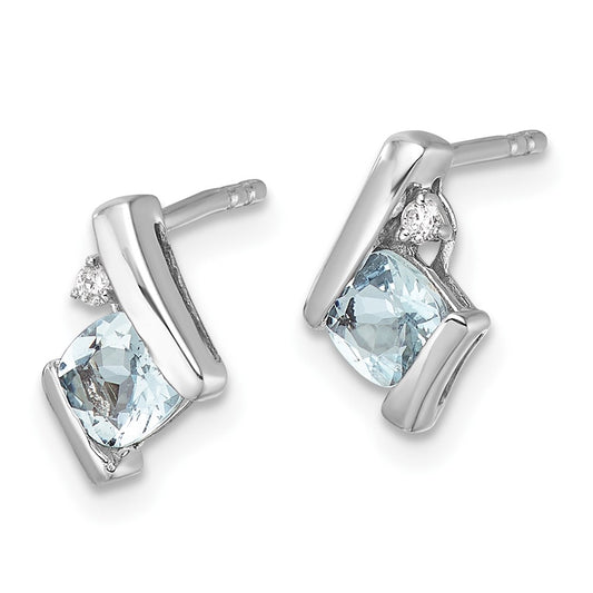 Cushion March/ Aquamarine and Diamond Post Earrings - WBC