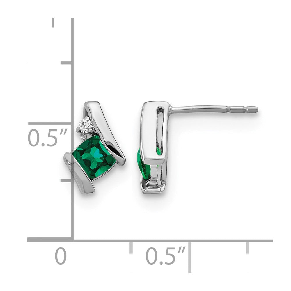 Cushion May/ Lab-Created Emerald and Diamond Post Earrings - WBC