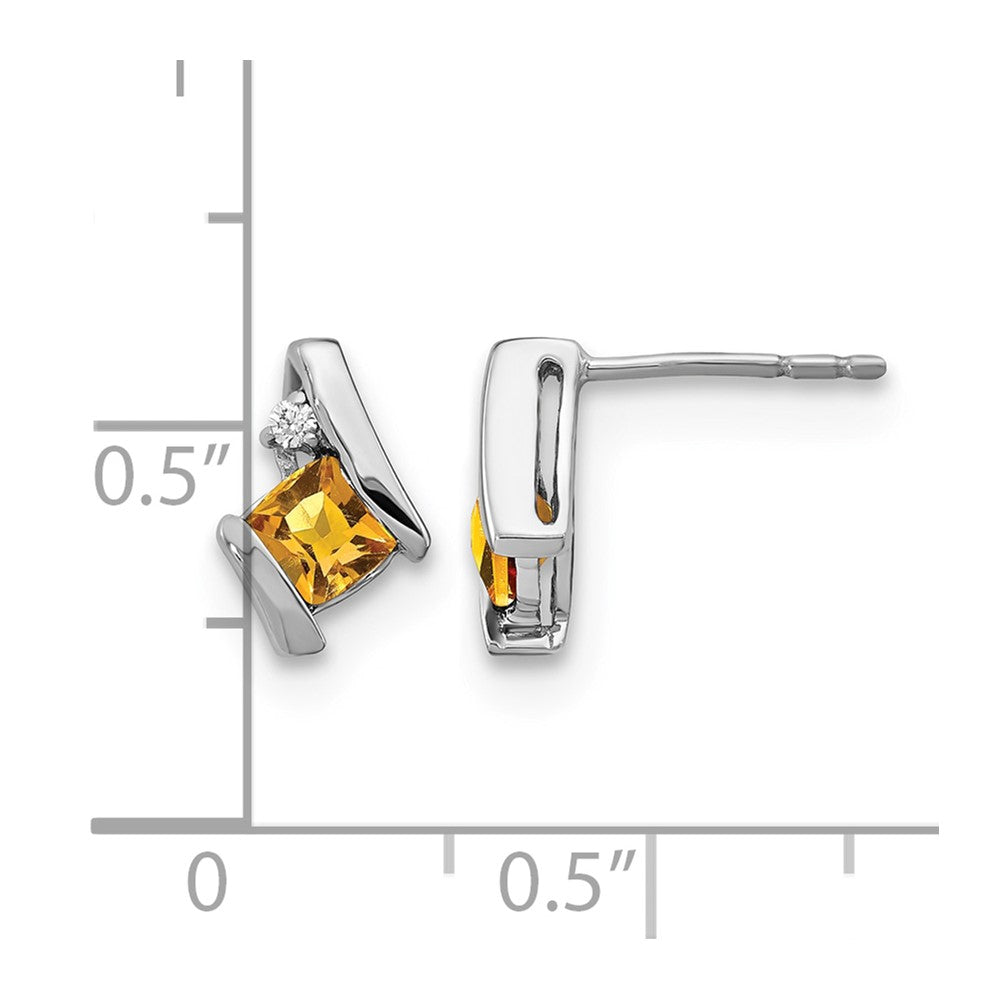 Cushion November/ Citrine and Diamond Post Earrings - WBC