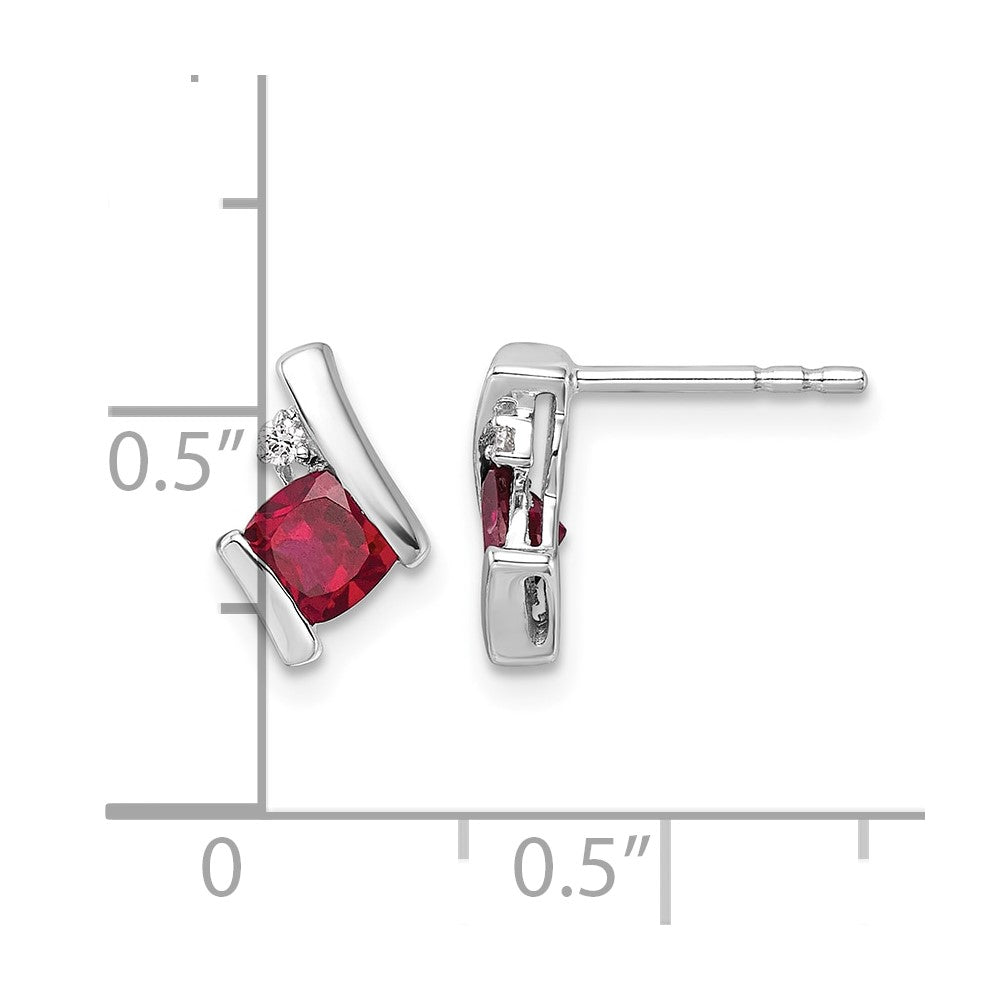 Cushion July/ Lab-Created Ruby and Diamond Post Earrings - WBC
