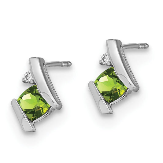 Cushion August/ Peridot and Diamond Post Earrings - WBC