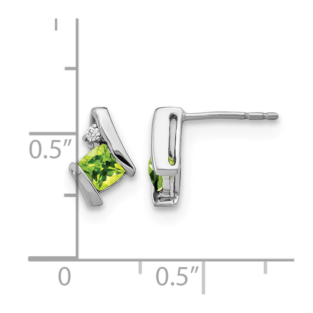 Cushion August/ Peridot and Diamond Post Earrings - WBC