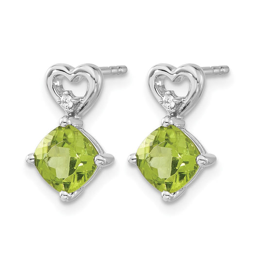 Cushion August/Peridot and Diamond Heart Post Earrings - WBC