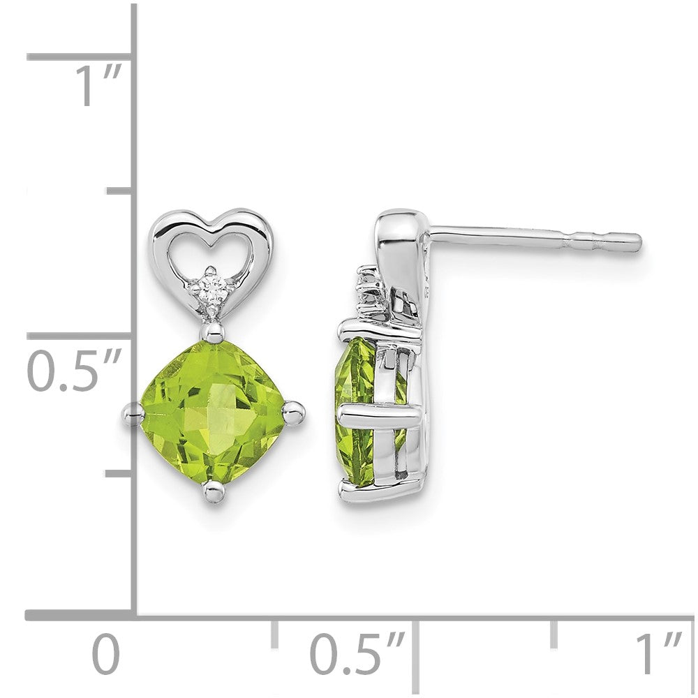 Cushion August/Peridot and Diamond Heart Post Earrings - WBC