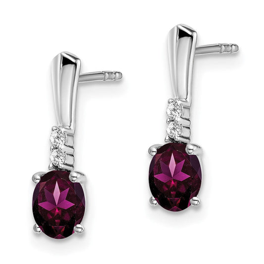14K White Gold 5x3 Oval June/Rhodolite Garnet & Diamond Dangle Stud Earrings