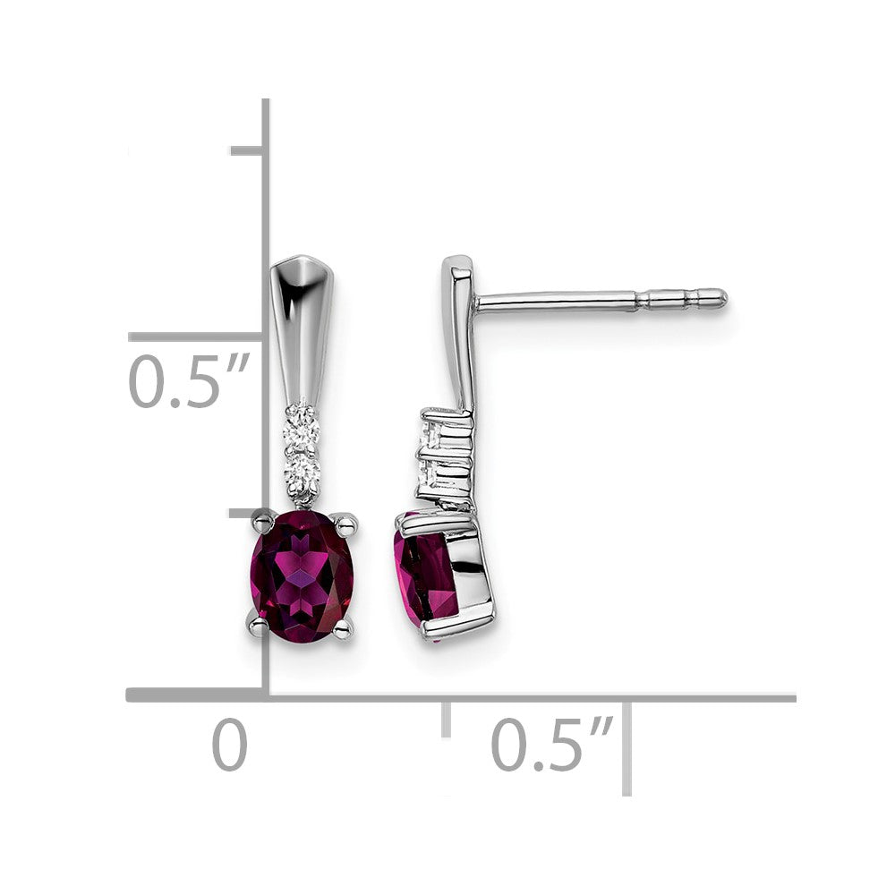 5x3 Oval June/Rhodolite Garnet and Diamond Dangle Post Earrings - WBC