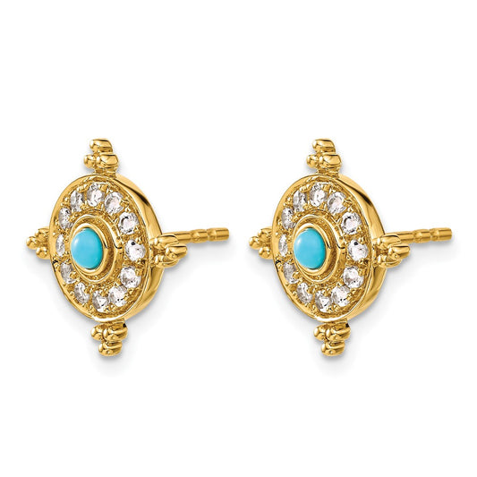 Turquoise and Topaz Shield Post Earrings - WBC