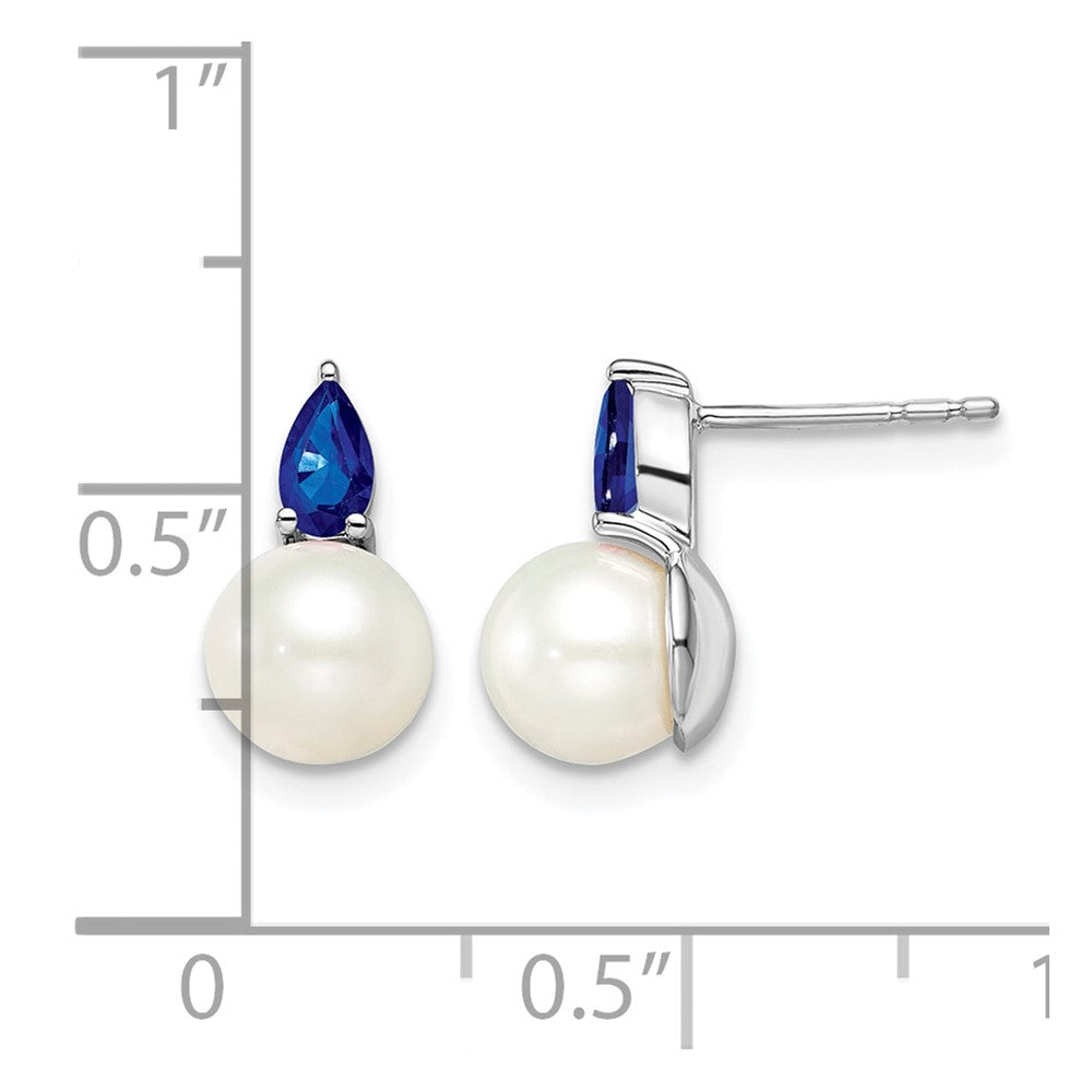6- Round Freshwater Cultured Pearl and .60SA Pear Sapphire Post Earrings - WBC