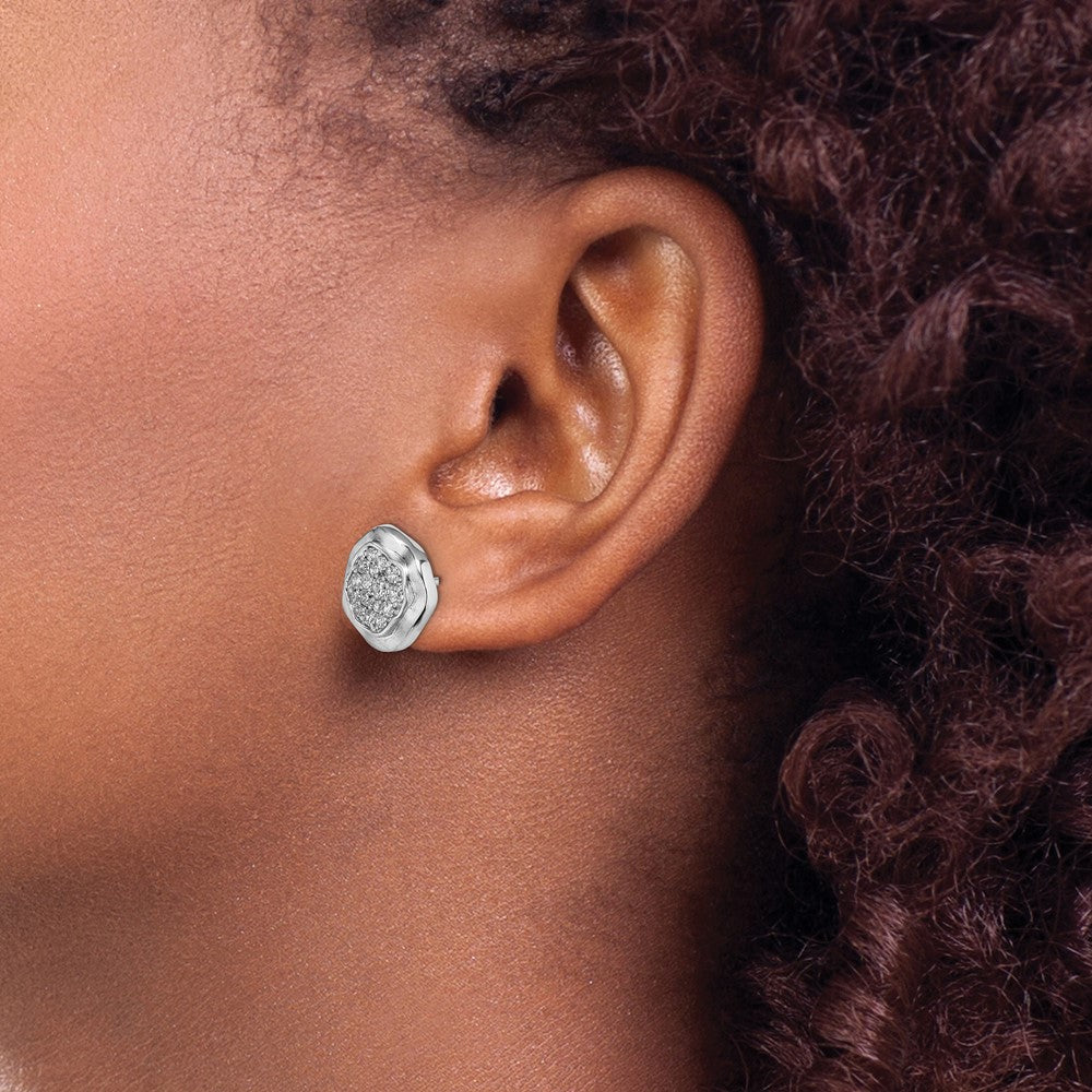 Polished Wavy Circle 5/8 carat Pave Diamond Post Earrings - WBC