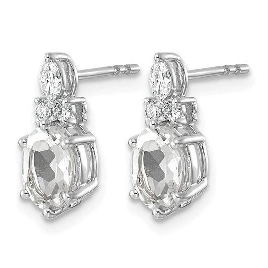 14K White Gold Diamond & 7x5 Oval April/ Topaz Stud Earrings, 5.2mm