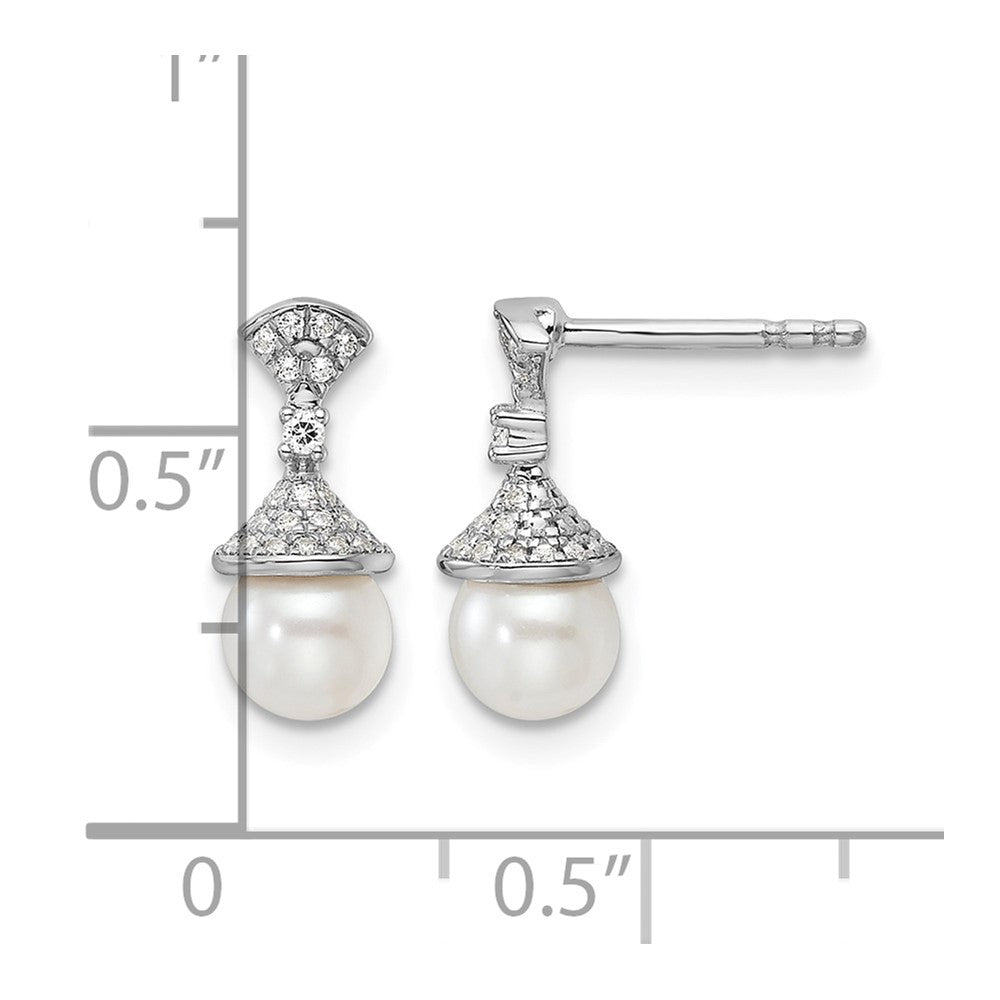 Polished 1/8 carat Diamond and Freshwater Cultured Pearl Drop Post Earrings - WBC