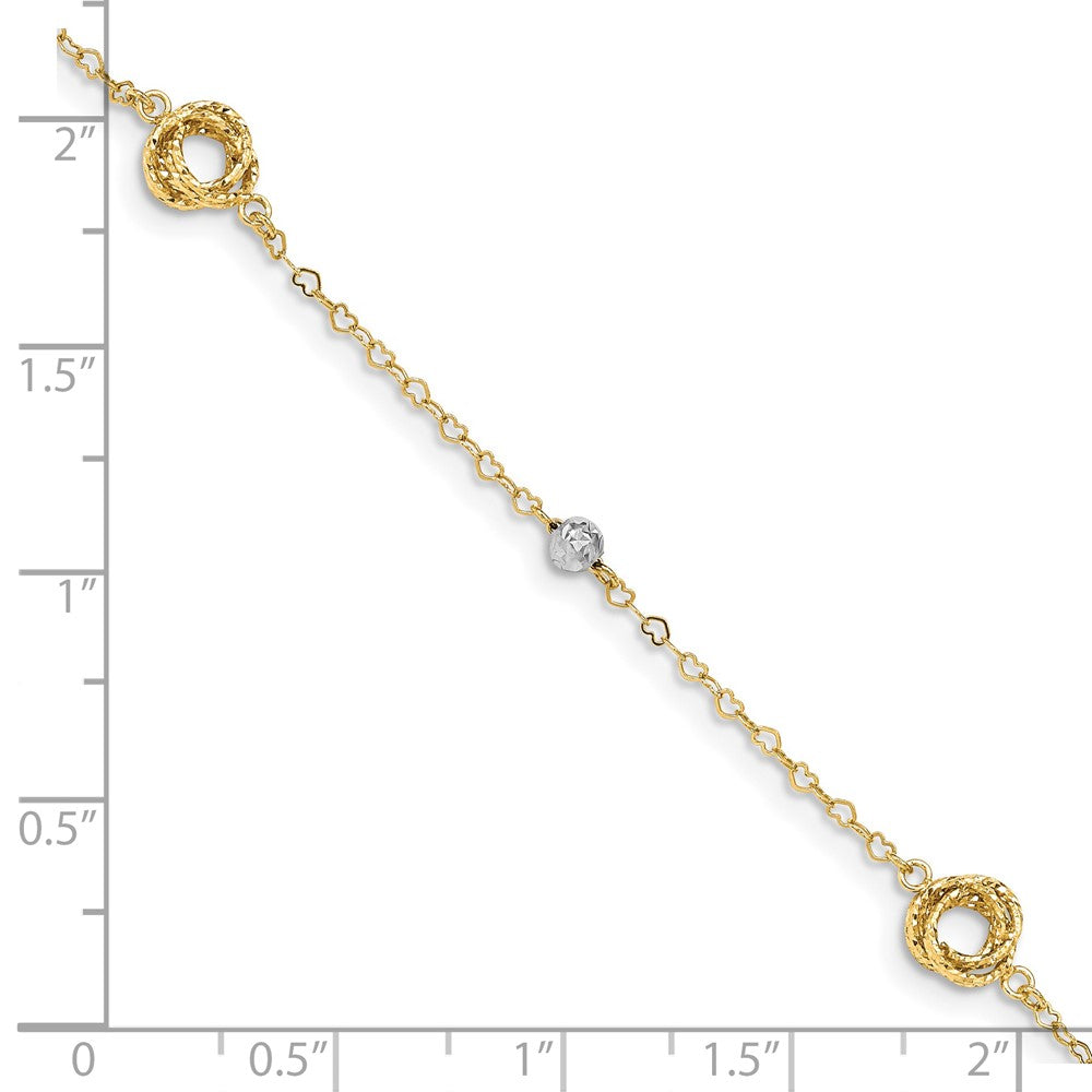 Two-tone Love Knots and Beads on Small Heart Link Bracelet - WBC