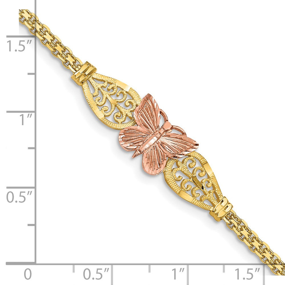 Two-tone Polished Diamond-cut Butterfly with Filigree and Bismark Chain Bracelet - WBC