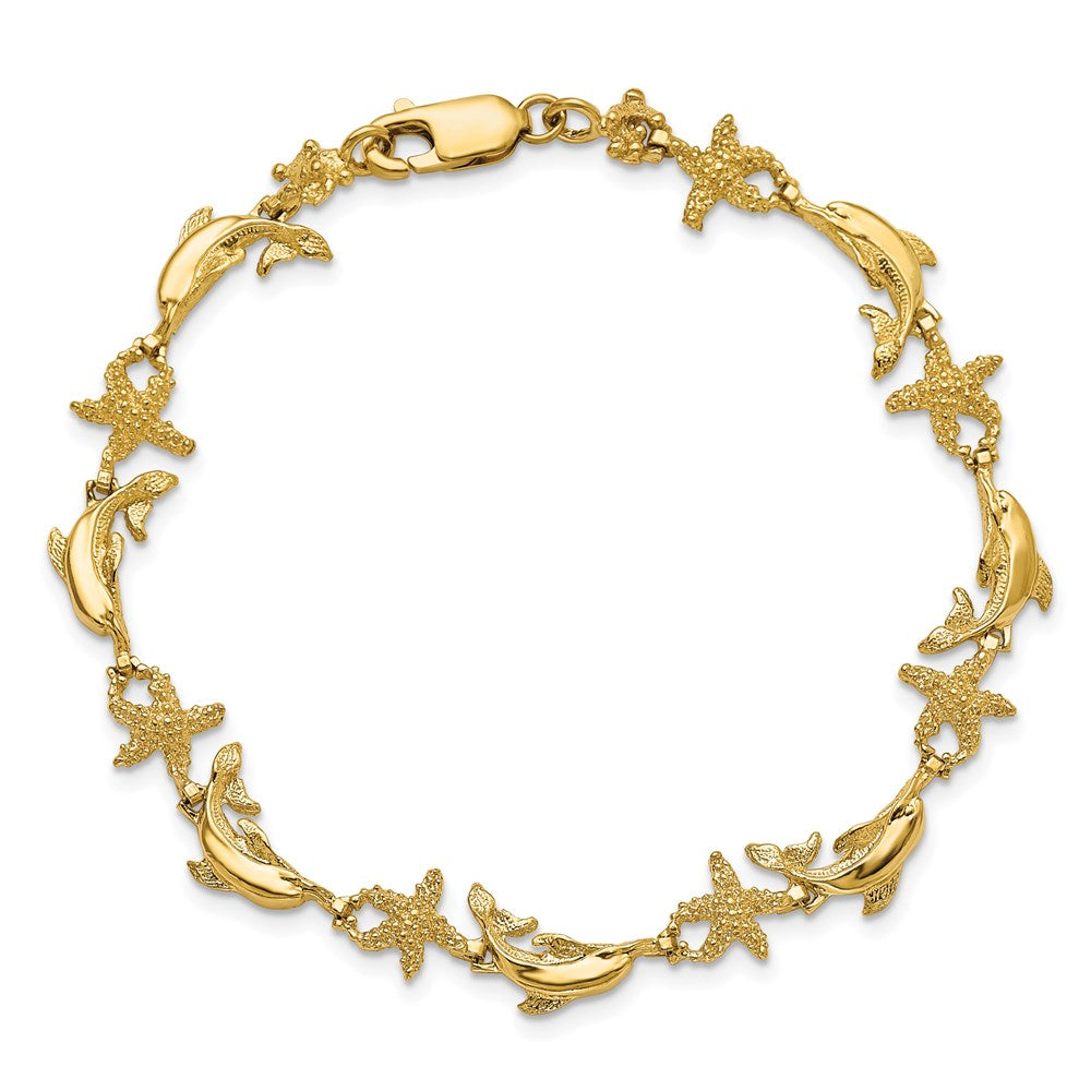 Polished and Textured Dolphin and Starfish Bracelet - WBC